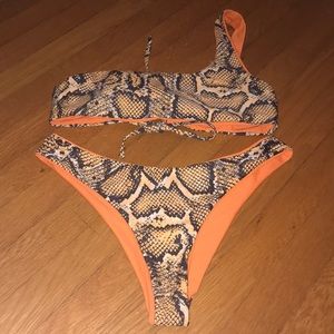 Reversible Single Strap Bikini (snake skin/orange)